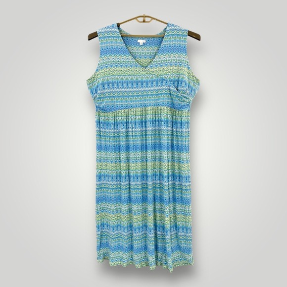 J. Jill Dresses & Skirts - J. Jill Dress Womens 3X Blue Chevron Maxi Sleeveless V Neck Jersey Summer